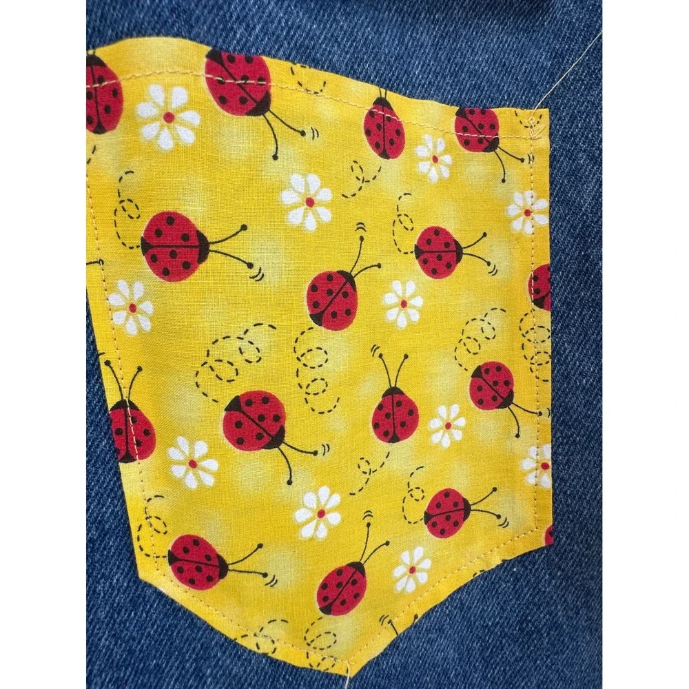Handmade Denim Kitchen Apron Ladybug Ruffle Lee Jeans Repurposed Cottagecore